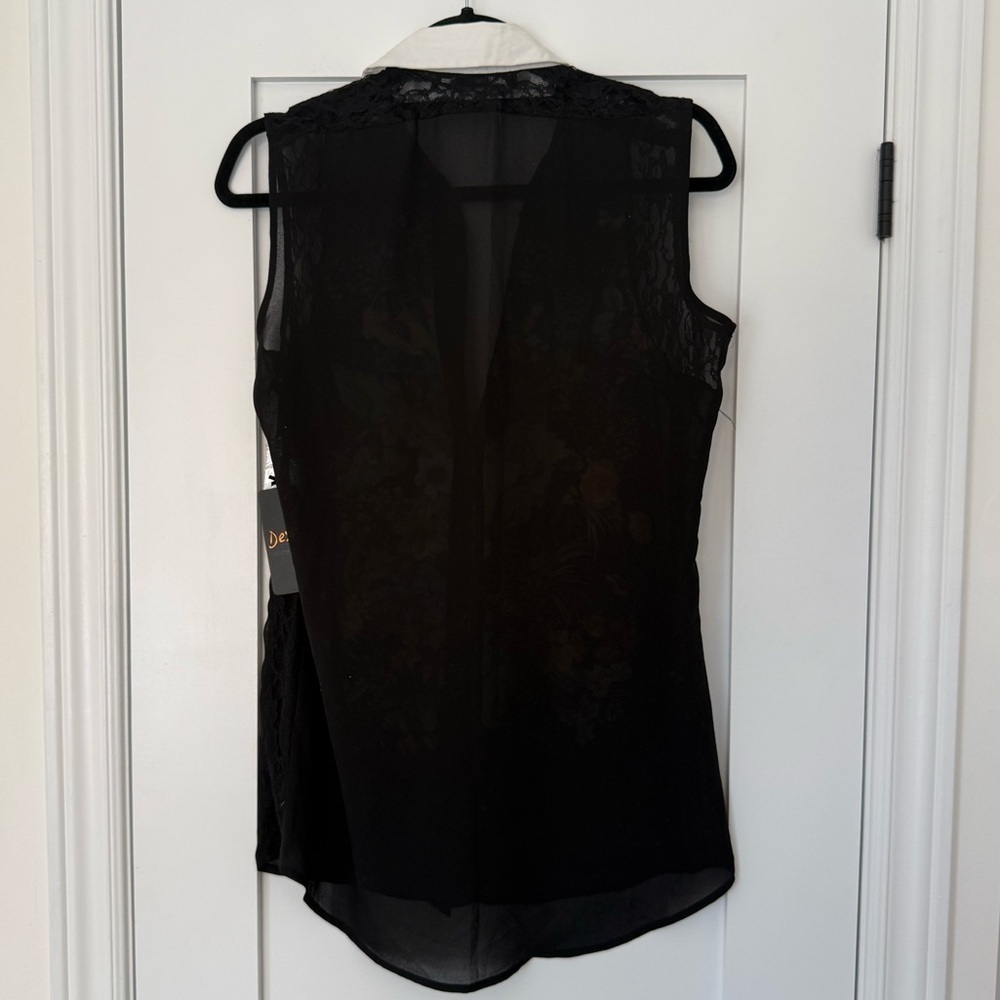 NWT Dex Floral Sheer Sleeveless Blouse M Summer Vacation Feminine Boho Black - Picture 3 of 6